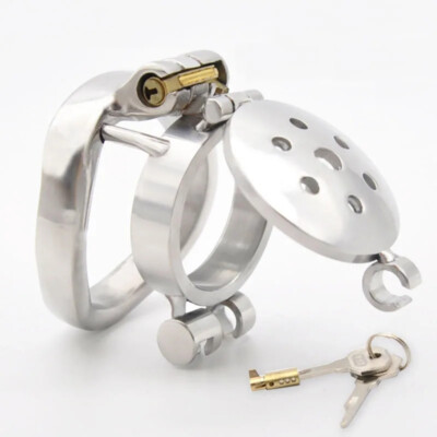 Small Double Lock Open Flat Cage Stainless Steel Male Chastity Device Ring Lock