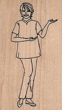 Lady Presenting 2 1/2 x 4" Rubber Stamp, People Stamp, Woman Stamp
