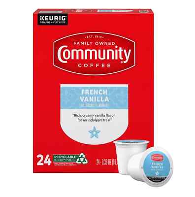 Community Coffee French Vanilla Flavored 24 Count Coffee Pods Medium Roast Co...