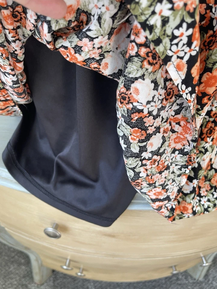 Rue 21 Dress Fit Flare Junior Sz L Floral Off Shoulder Long Sleeve Orange Fall - Image 2 of 4