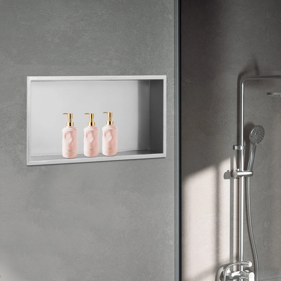 Estante de ducha de acero inoxidable para baño de nicho de ducha usado gris plateado Foto 3 de 4