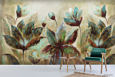 3D Floral Retro Lotus Self-adhesive Removeable Wallpaper Wall Mural 34