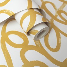 Papier Peint Boucles Peintes Salle À Manger Couloir Holden Blanc / Jaune 13361