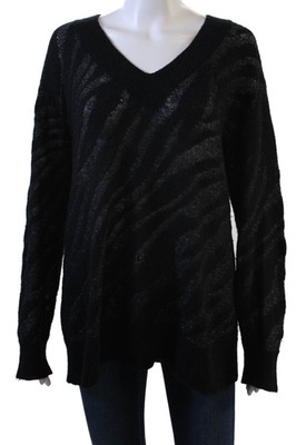 Rag & Bone Unisex Pullover Sweater Black Animal Print V-Neck Size S