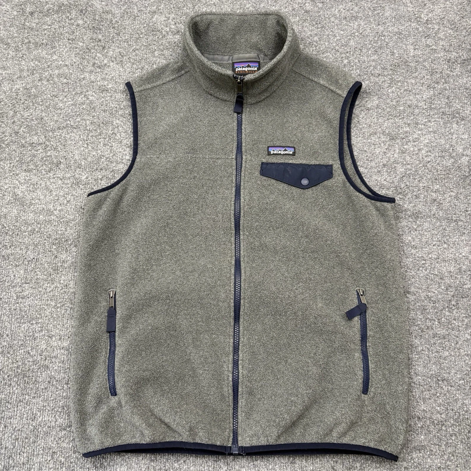 Patagonia Vest Mens Medium Gray Blue Lightweight Synchilla Fleece Snap T Zip
