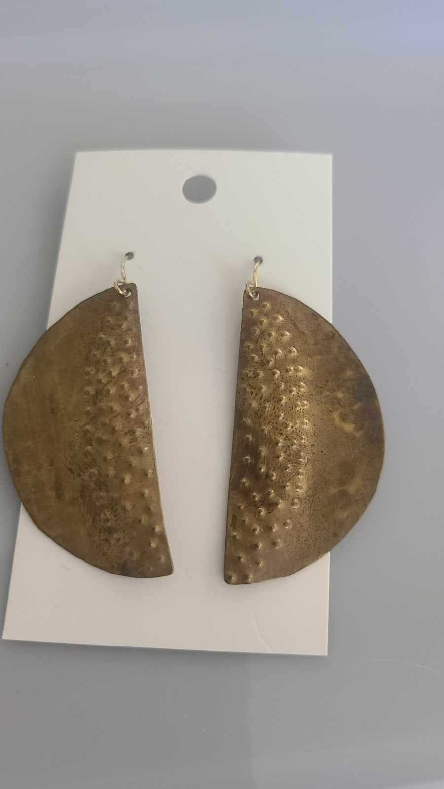 Artisan Hammered Brass Statement Drop Pierced Ear… - image 5