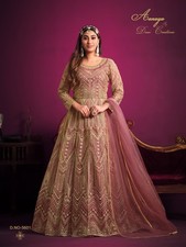 Wine Net Heavy Embroidered Long Anarkali Gown with Dupatta  Wedding Reception F