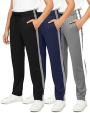 Real Essentials 3 Pack: Boys' Mesh Open Bottom Active Sweatpants with Pockets...