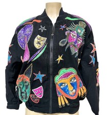Sequin Denim Elegant Evening Black Multicolor Jacket