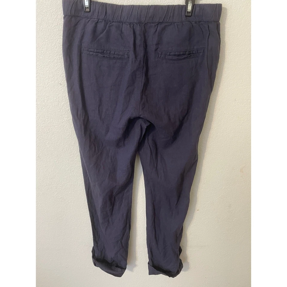 Pantalones de chándal ROXY para mujer azul marino mezcla de lino cordón cintura pequeños ocio Foto 3 de 4