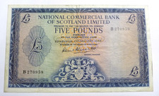 Circulated, 5 Pound, National Commercial Bank of Scotland, B 270959, 2 Jan 1963