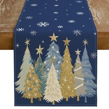 Christmas Table Runner 13x72 Inch, Xmas Trees Snowflakes Holiday Decorative F...