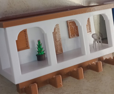 Casita de badbo Plastic House Buildings Set, White Blue Brown, Chairs & Plant