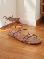 Marc Fisher Womens Lakita Strappy Casual Flats Sandals Dark Natural Size 7.5 NIB