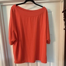 Womens Orange Solid Boat Neck 3/4 Sleeve Knit...