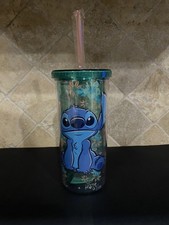 Disney Lilo and Stitch Tropical Pattern Plastic Tall Cold Cup with Lid Straw