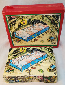 Vintage 6-Sided Children's Wood 6 in 1 Block Puzzle Set w/ Box and Instructions