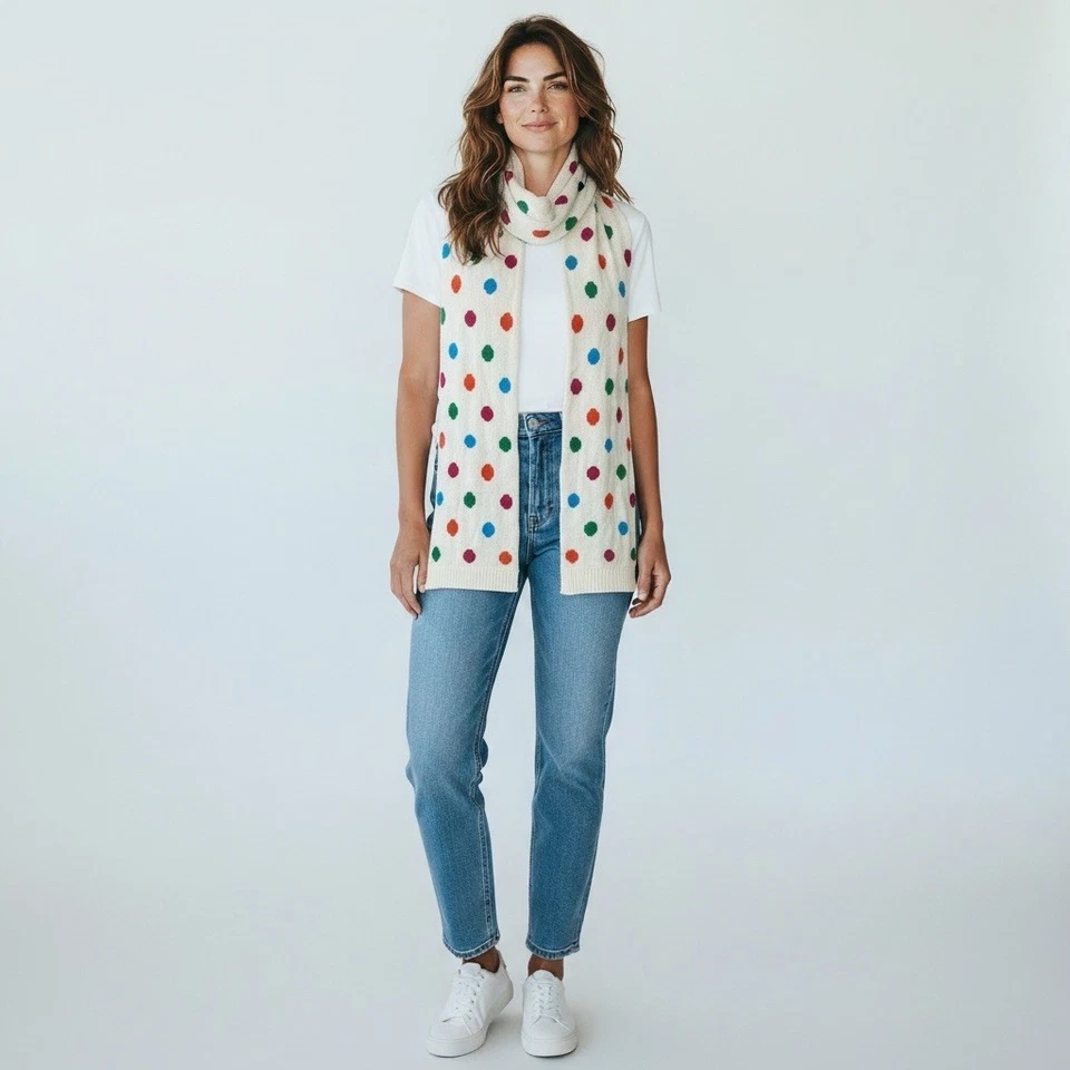 AERO Aeropostale Bufanda Blanca Arco Iris Lunares Multicolor Rectangular Cuello Envoltura Foto 2 de 4