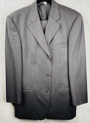 Hugo Boss Mens 40R Einstein Omega Wool 2 Piece Blue Pinstripe Suit Preowned