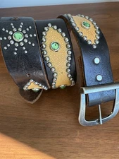 Vintage 50s Jeweled Studded Biker Belt Americana Western Tooled Leather Country