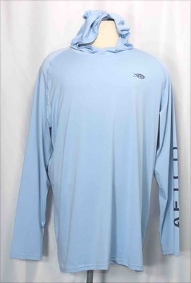 AFTCO Hoodie Blue Performance Lightweight AFTECH Fishing Active Spellout Mens 2X