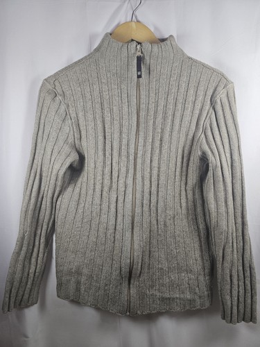 Armani Jeans, Armani Jeans AJ Women Vintage Grey Ribbed Knit Zip-Up Cardigan Sweater High Neck