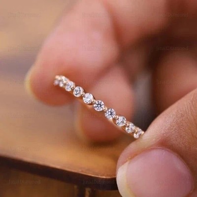 1Ct Round Lab Created Diamond Eternity Wedding Band Ring 14K Yellow Gold Plated