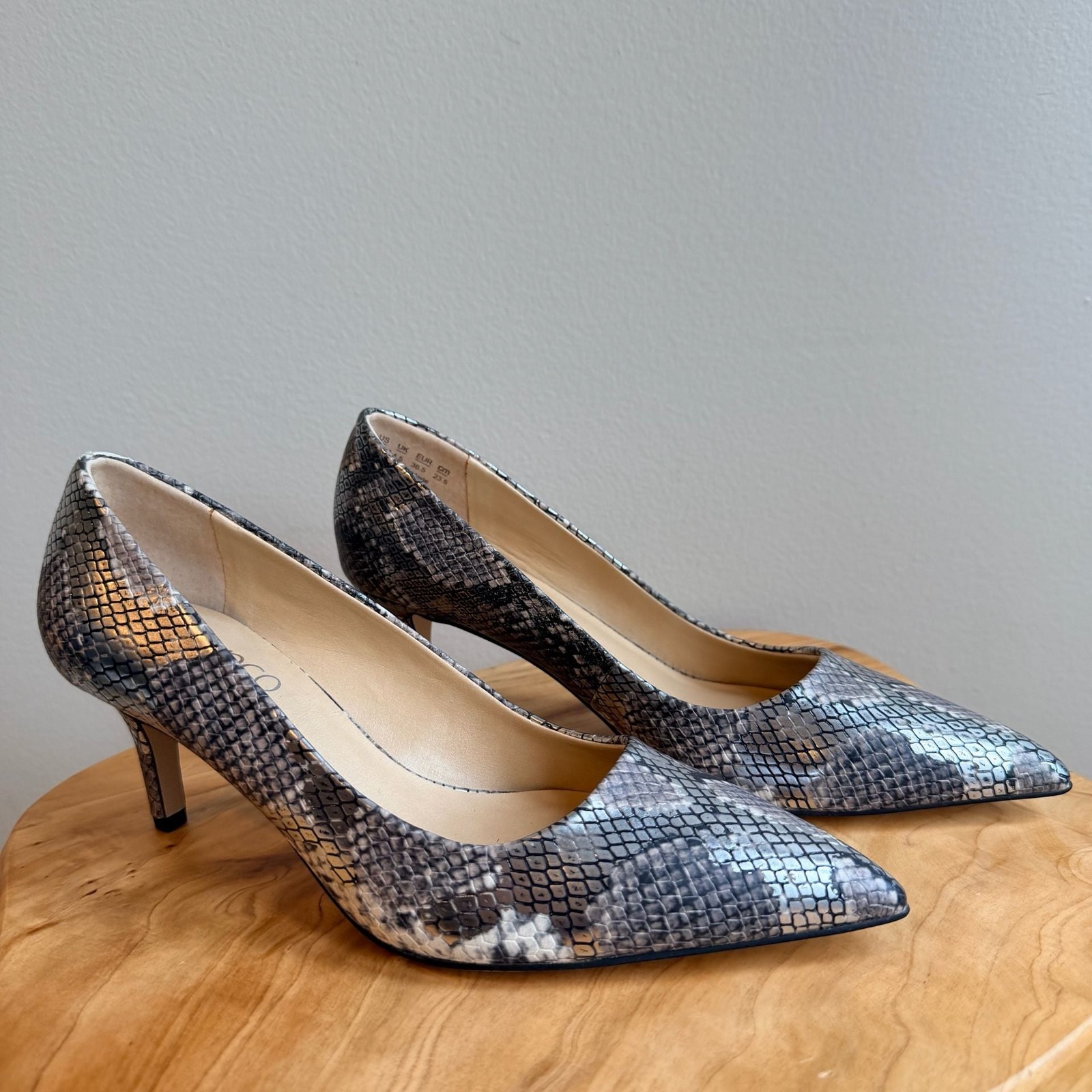 Franco Sarto Tudor Snake-Print Pointed Toe Kitten Heel Pumps Size 6.5