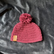 Handmade Crocheted Light Weight Beanie/Matching Pom Color-WINE Kids Age 4-9 NWT