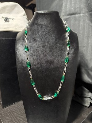 Gem Chain Green Gem Shards Silver Paper Clip Link Chain Beautiful