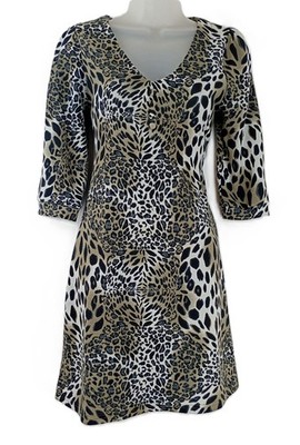 Stella Leopard Print Midi Dress Size S Animal Pattern V-Neck 3/4 Sleeve Stretch