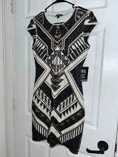 NWT- Express Dress Women's S Black/Gold Geometric Sequin