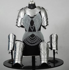 Medieval Steel Female Armor Suit Knight With Chainmail LARP Lady Cosplay Costume