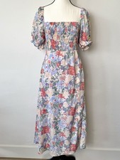 ASTR The Label Floral Smocked Puff Sleeve Midi Dress Small Cottagecore