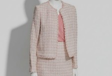 Calvin Klein Women's Pink Knit White Tweed Open-Front Blazer Size 8