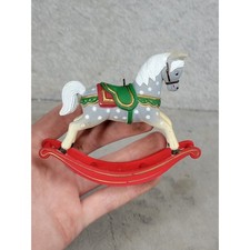 Vintage Rocking Horse Christmas Ornament Dapple Gray Spotted Red Rocker Plastic
