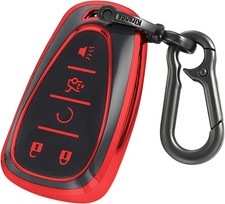 Key fob Cover case with Keychain, Soft TPU Key Shell/Skin, 5-Buttons-Red