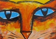 ACEO Original Cat Painting Collectible Sunset Face Art Card By Samantha McLean