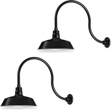 Barn Light 14" Black Shade with 24" Black Gooseneck Arm - 2 Pack
