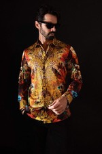 BARABAS Men's Rhinestone Rose Owl Eagle Long Sleeve Shirts 4SPR06