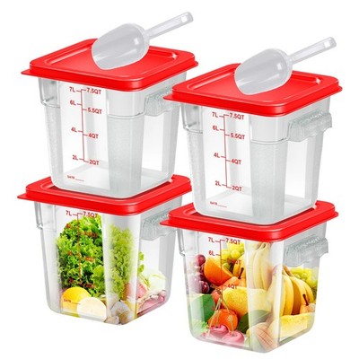 4 pcs 8qt Food Storage Containers with Lid, Square Clear Commercial Food Stor...
