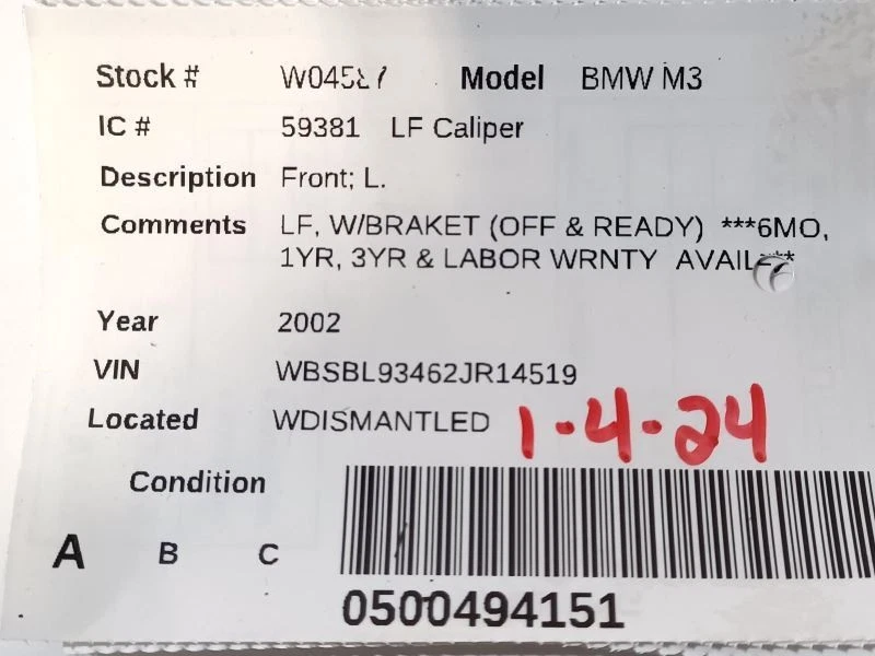 Pinza delantera convertible izquierda conductor para BMW M3 1828469 01-06 Foto 4 de 4