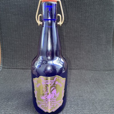Cobalt Blue Glass Bottle Wizard's Ale Olde Dragon's Breath Flip Top Stopper  