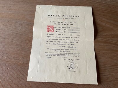 Certificado Origen PATEK PHILIPPE Certificate Origine - Vintage 1971 - Watches