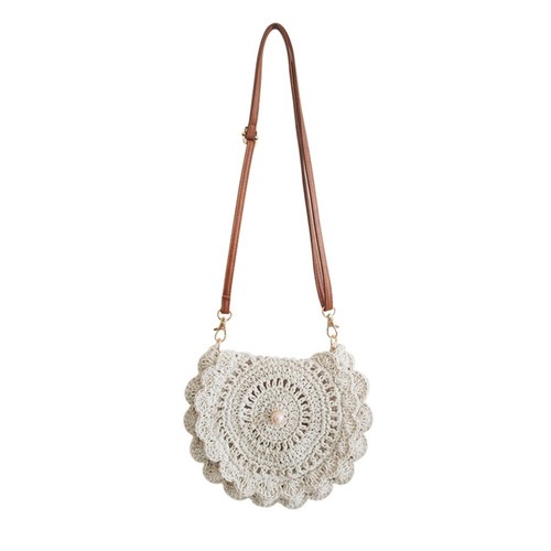 Retro Cotton Thread Woven Bag Flower Edge Summer Beach Flip Pouch Storage - Picture 16 of 16