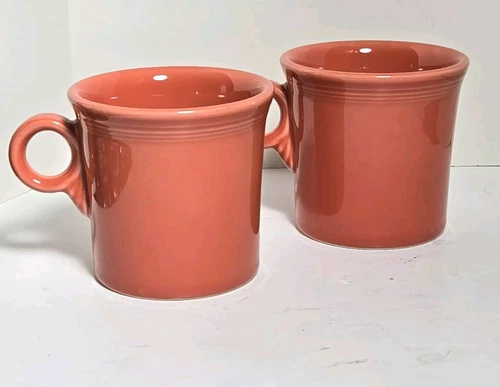 2 Fiestaware Persimmon Coffee Mugs Ring Handle Homer Laughlin HLC USA Cup