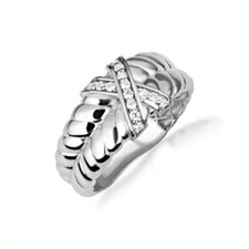 .925 Sterling Silver Ribbed X Design Ring