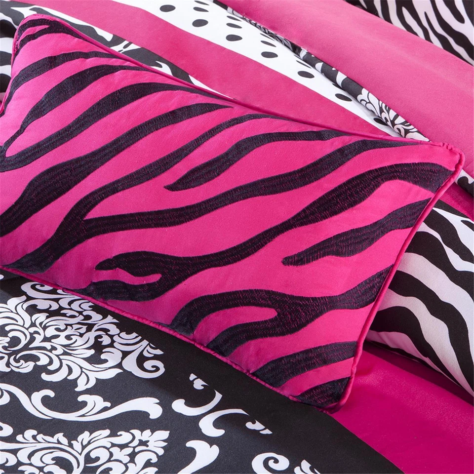 HERMOSO CONJUNTO EDREDÓN MODERNO DE LUNARES CEBRA NEGRO ROSA INTENSO NIÑAS ~ Y ALMOHADA Foto 3 de 3