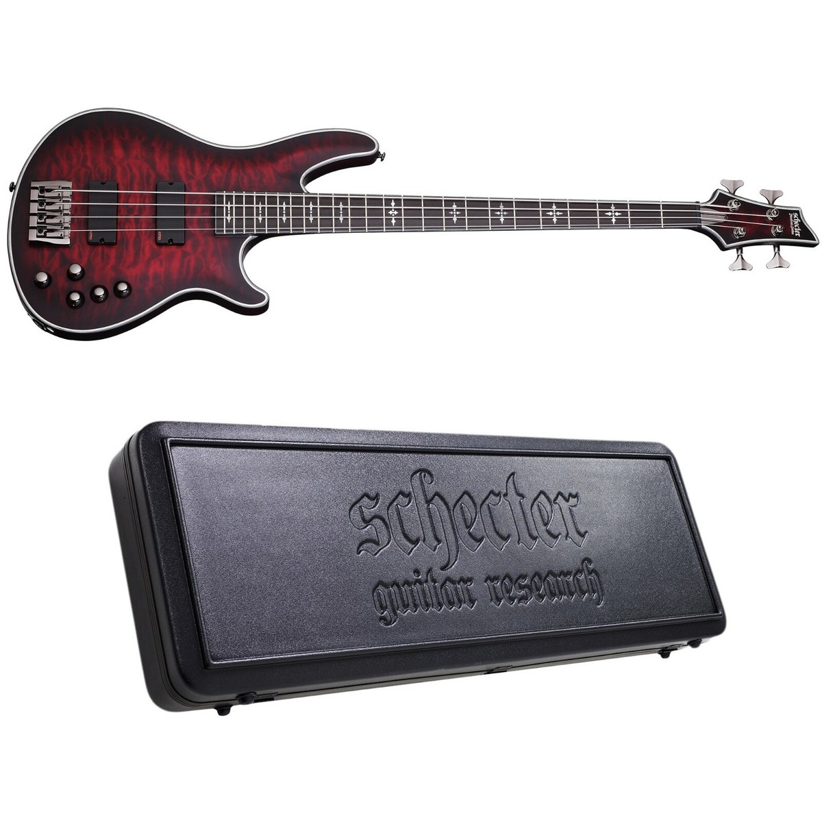 Schecter Hellraiser Extreme-4 Crimson Red Burst Satin CRBS Bass +