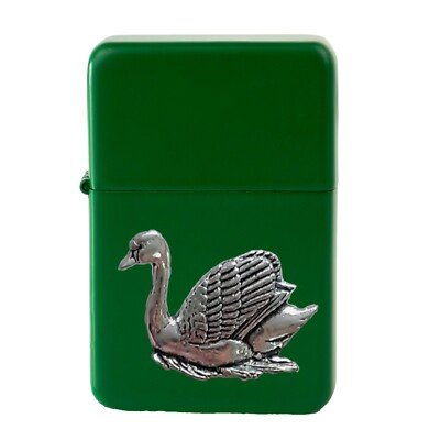 #ad B27 Swan Pewter design on a GREEN flip top petrol lighter windproof GBP 14.95